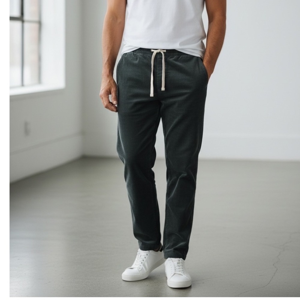 Marine Layer Mens Corduroy Jogger Pants Greenish Grey‎ Drawstring Waist Medium